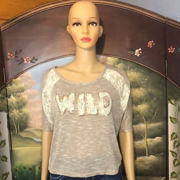Love ❤️ Juniors Sweater S/S XL Tan and White Lace - Picture 1 of 7